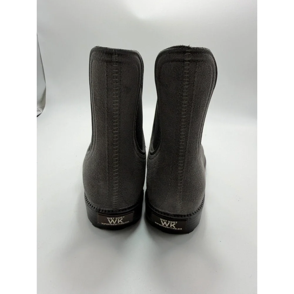 Wet Knot WK Waterproof Gray Suede Flocked Chelsea Ankle Rain Boots Womens 7